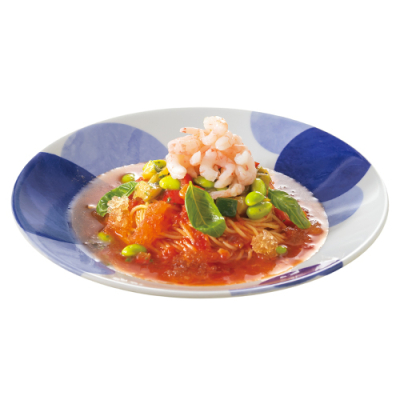 夏期間限定97甘えびと夏野菜のマリネ冷製トマトパスタ