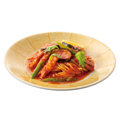 ６９ グリルベーコンとアスパラのおだしトマトソース｜サンマルクグループ アレルゲン検索サイト